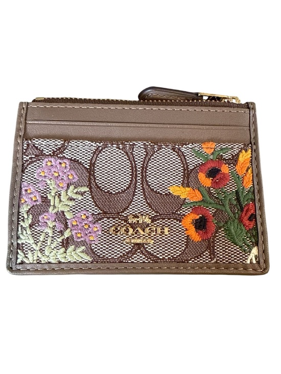 Coach Accessories - Coach Mini Skinny ID Case Signature Jacquard Leather Card Holder Zip Wallet